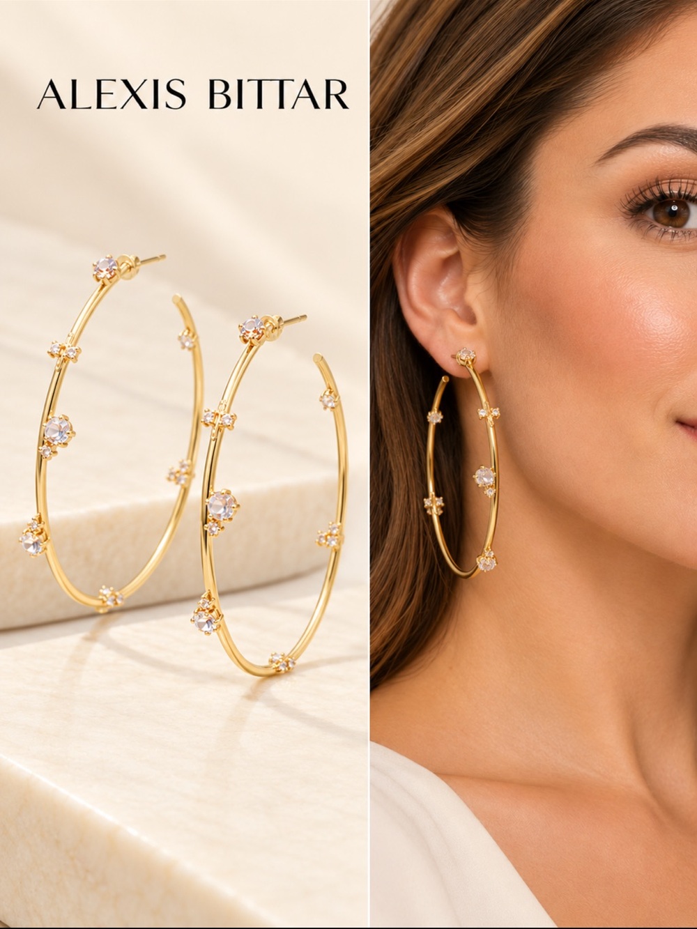 Alexis Bittar Gold Hoop Earrings with Crystal Accents